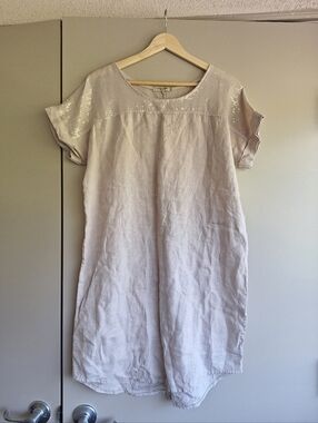 Lungo L'arno Sequin Yoke Linen Shift Dress - Sabbia - Made in Italy - S